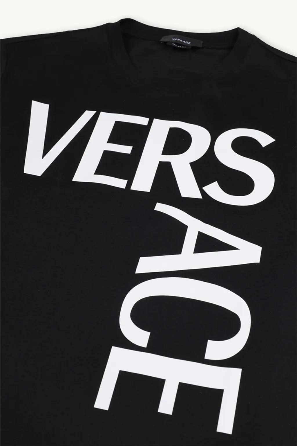 VERSACE Men Logo Across Slim Fit T-Shirt in Black/White 2