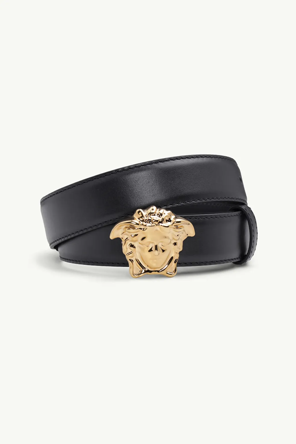VERSACE Men Flat La Medusa Buckle Belt 30mm in Black Shiny GHW 1