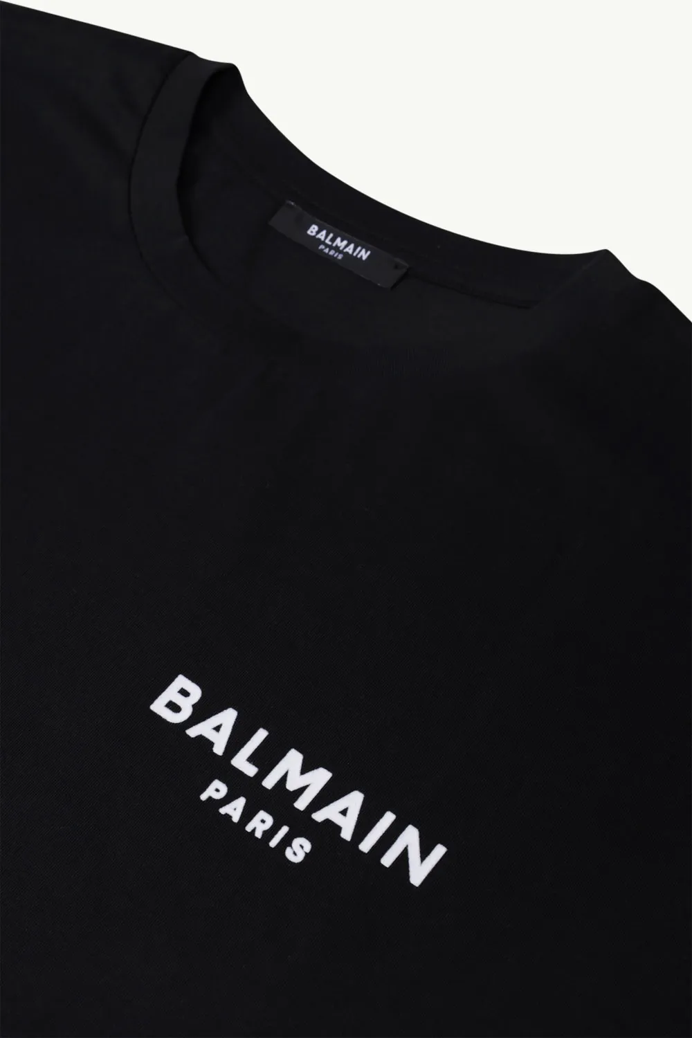 BALMAIN Women Balmain Paris Small Flocked Logo T-Shirt in Black/White 2