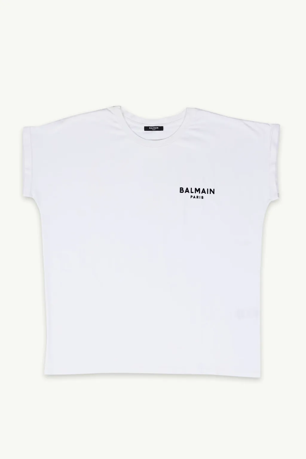 BALMAIN Women Balmain Paris Small Flocked Logo T-Shirt in White/Black 0
