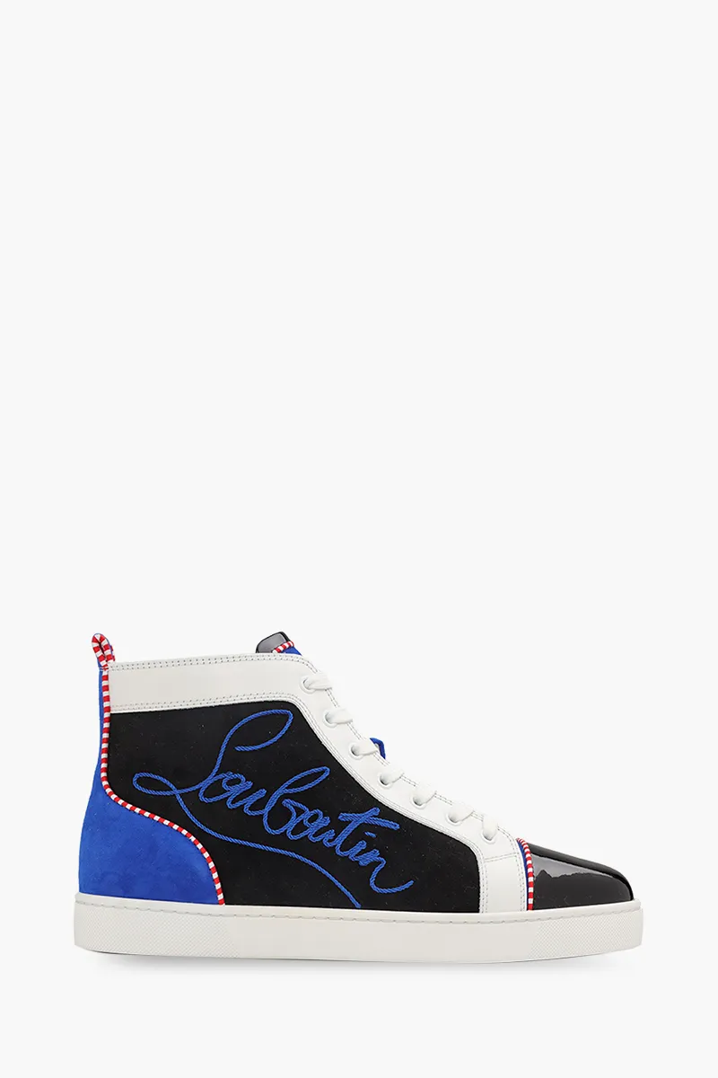 CHRISTIAN LOUBOUTIN Men Navy Louis High Top Sneakers in Black/White/Blue 0