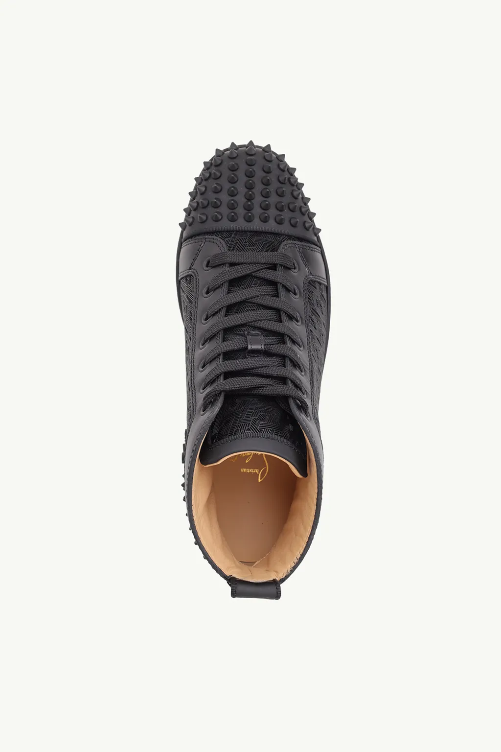 CHRISTIAN LOUBOUTIN Men Lou Spikes 2 High Top Sneakers in All Black Rubber 3