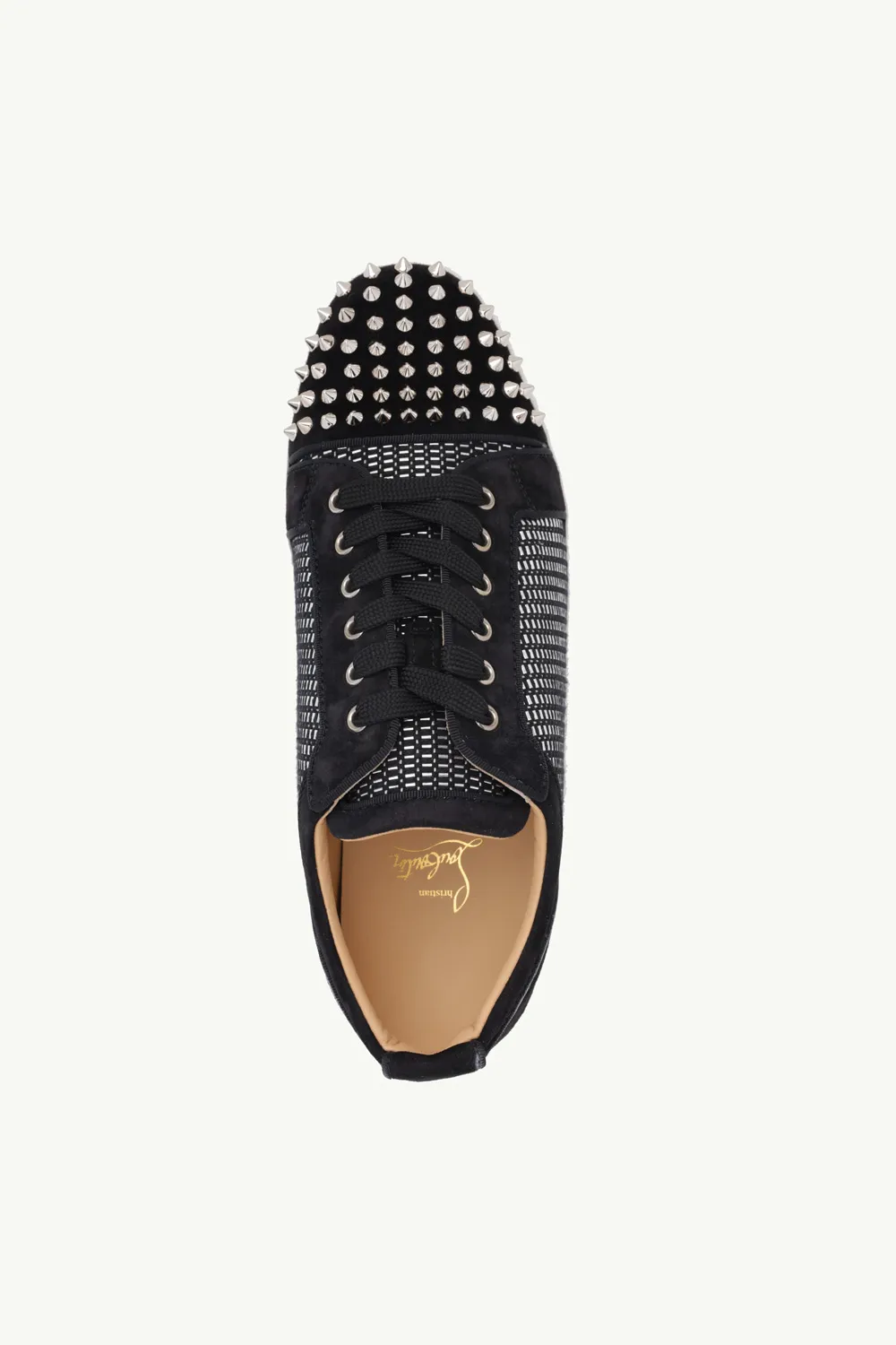 CHRISTIAN LOUBOUTIN Men Louis Junior Spikes Orlato Sneakers in Black/Silver with Metal Beads 3
