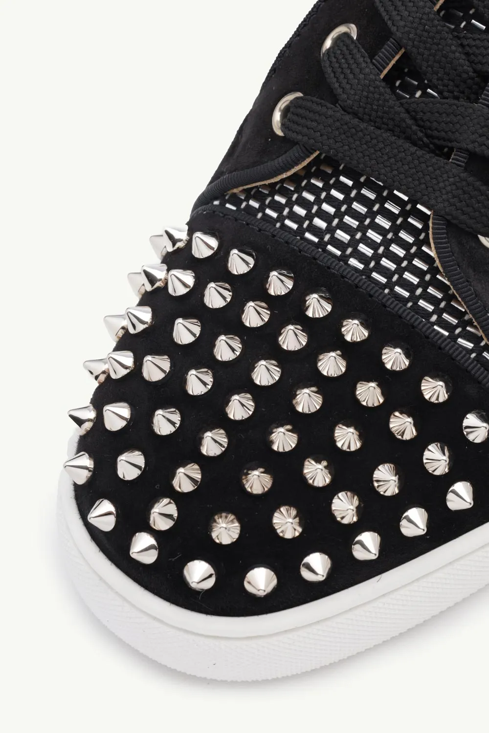 CHRISTIAN LOUBOUTIN Men Louis Junior Spikes Orlato Sneakers in Black/Silver with Metal Beads 4