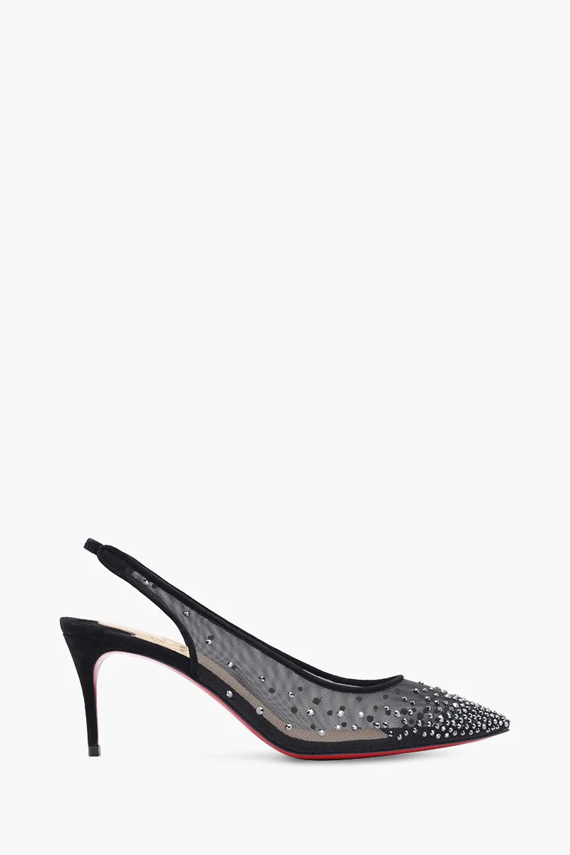 CHRISTIAN LOUBOUTIN Follies Strass Studded Slingback Pumps 70mm in Black Suede 0