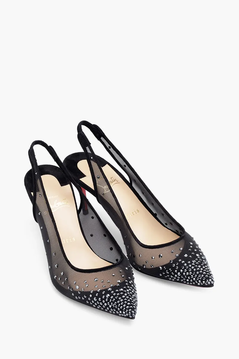 CHRISTIAN LOUBOUTIN Follies Strass Studded Slingback Pumps 70mm in Black Suede 1