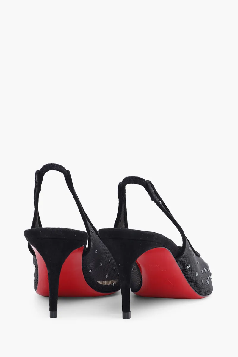 CHRISTIAN LOUBOUTIN Follies Strass Studded Slingback Pumps 70mm in Black Suede 2