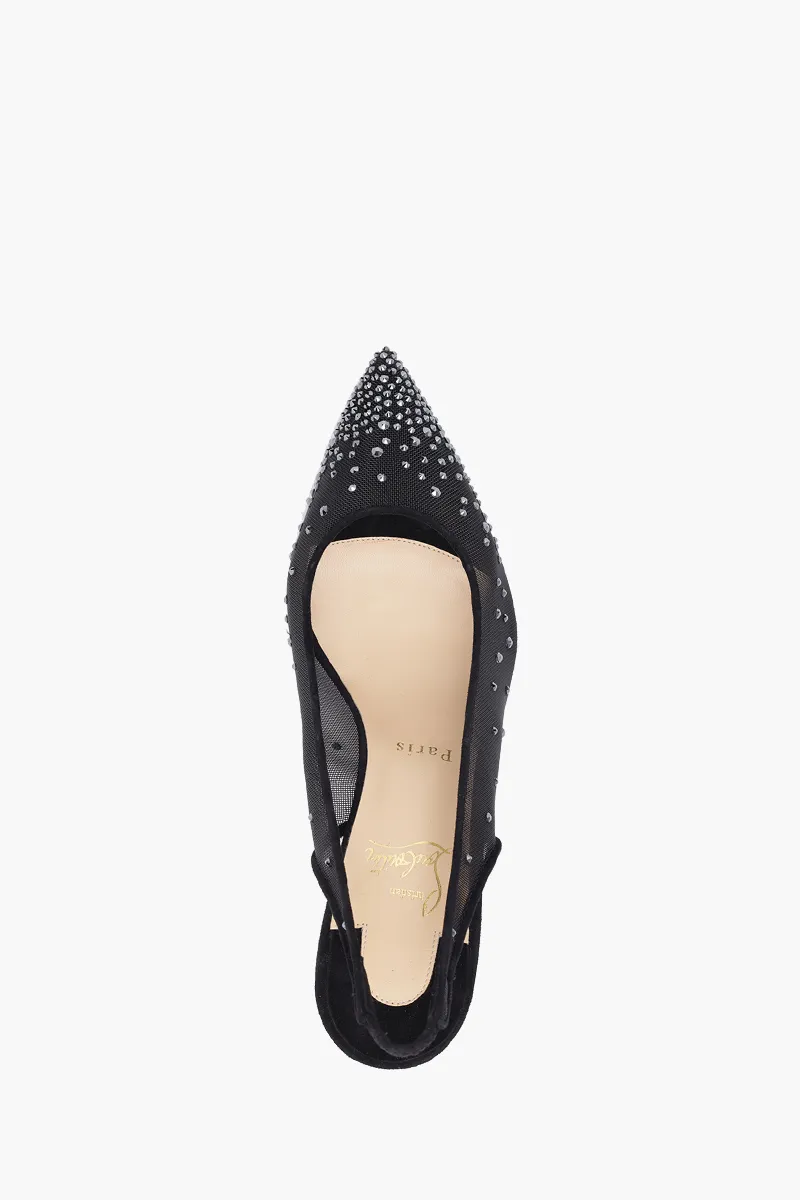 CHRISTIAN LOUBOUTIN Follies Strass Studded Slingback Pumps 70mm in Black Suede 3