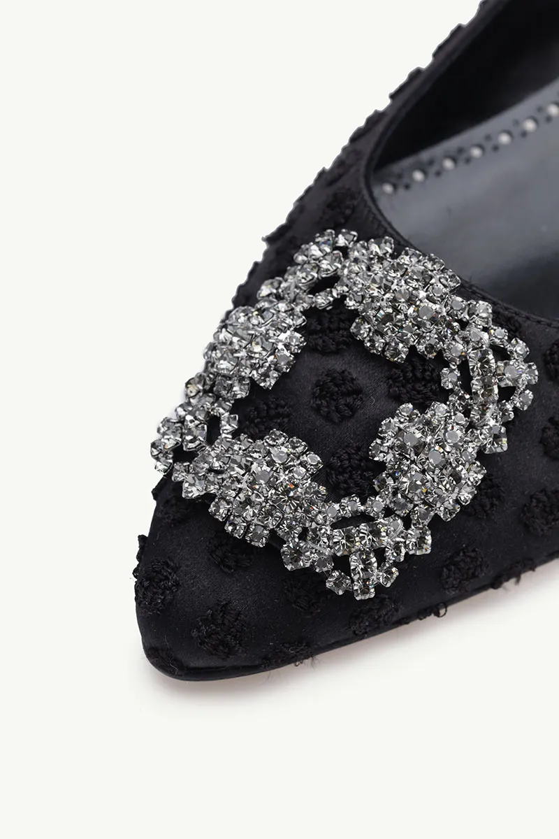 MANOLO BLAHNIK Hangisi Embroidered Ballerina in Black Satin with Dark Crystal 4