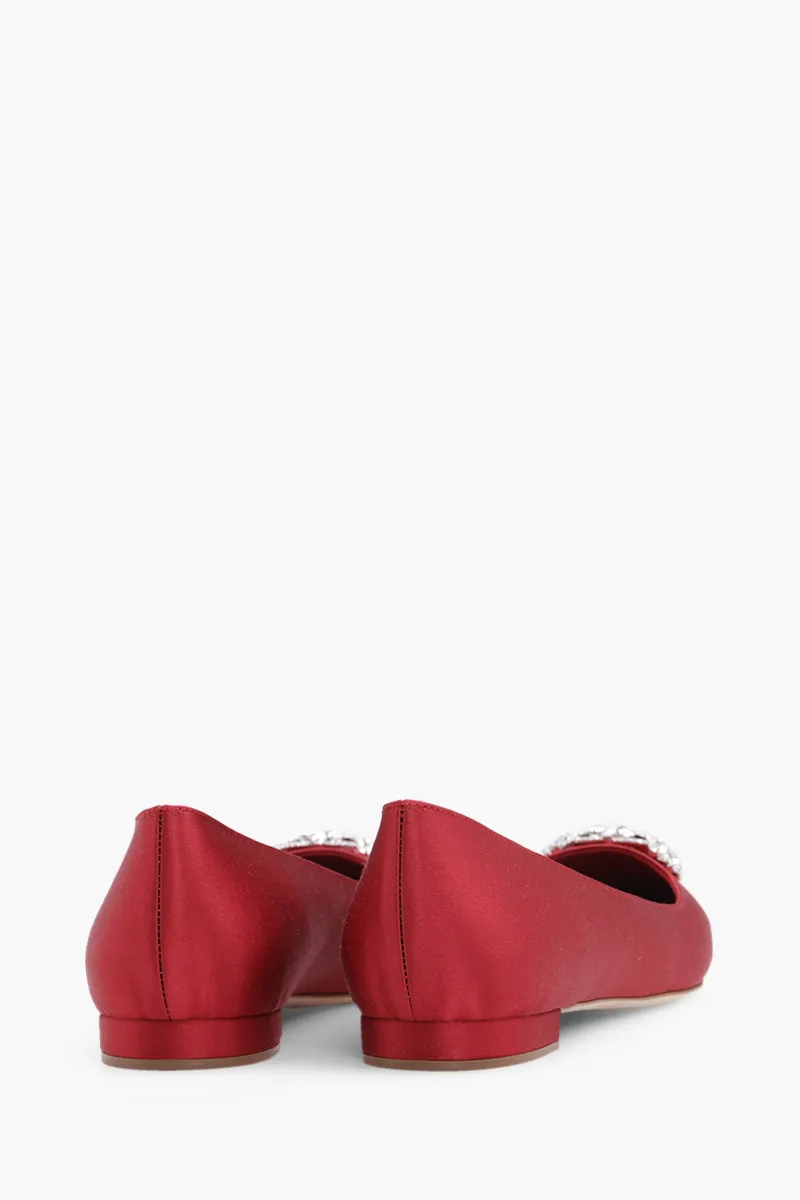 MANOLO BLAHNIK Trina Triangular Embellished Ballerina in Dark Red Satin with White Crystal 2