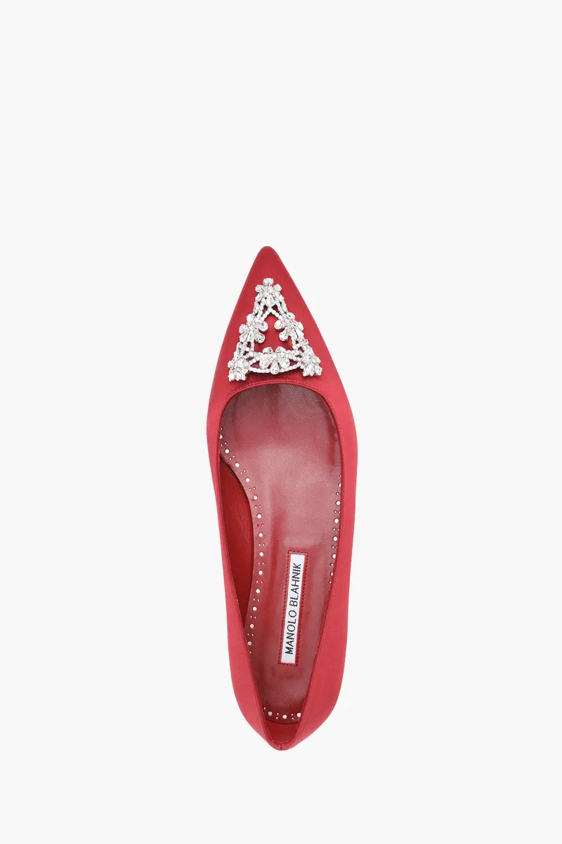 MANOLO BLAHNIK Trina Triangular Embellished Ballerina in Dark Red Satin with White Crystal 3