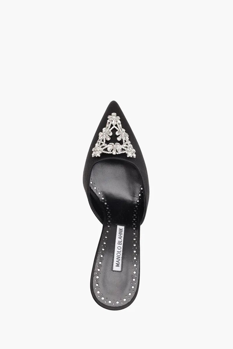 MANOLO BLAHNIK Namutri Triangular Embellished Mules 9cm in Black Satin with White Crystal 3