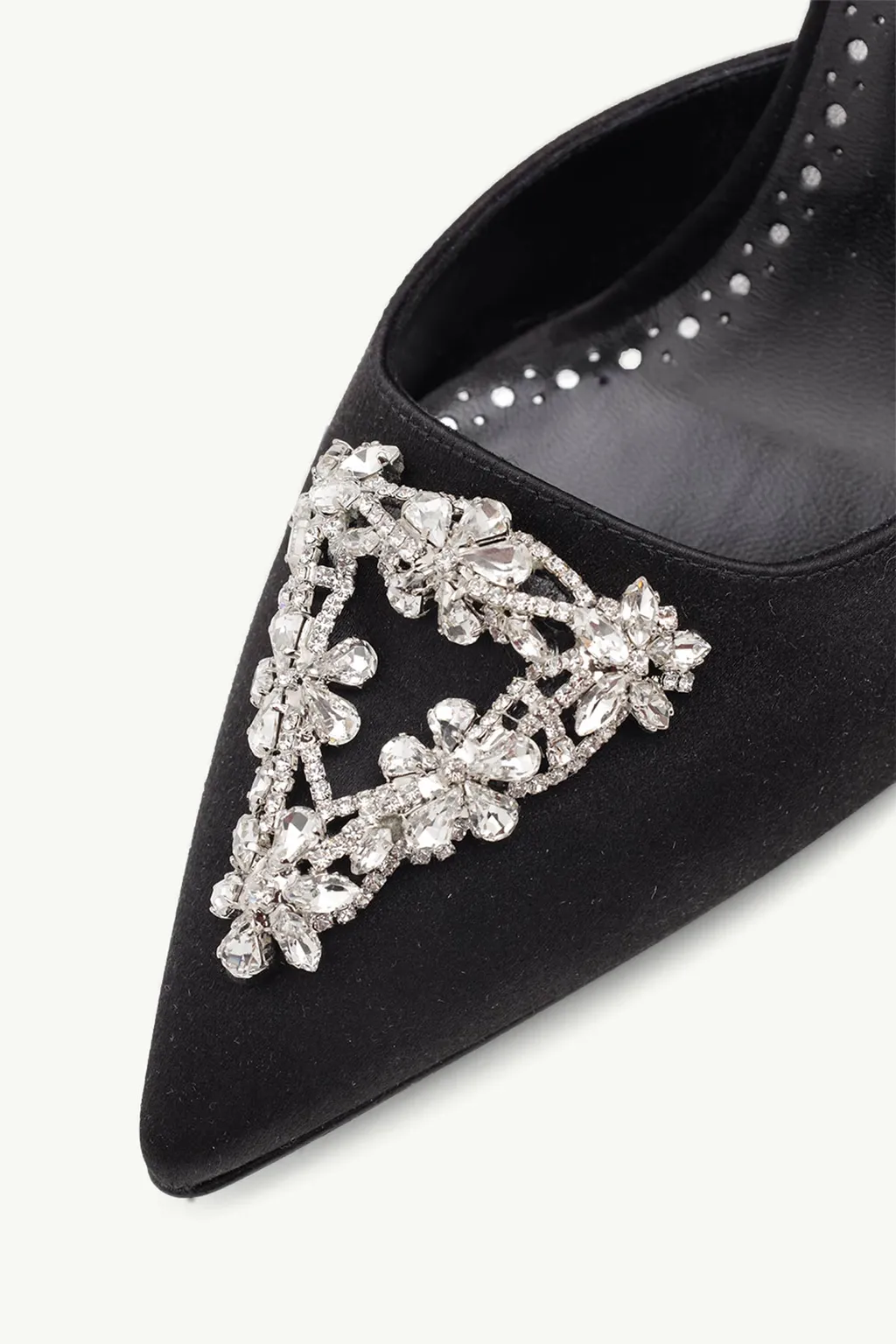 MANOLO BLAHNIK Namutri Triangular Embellished Mules 9cm in Black Satin with White Crystal 4