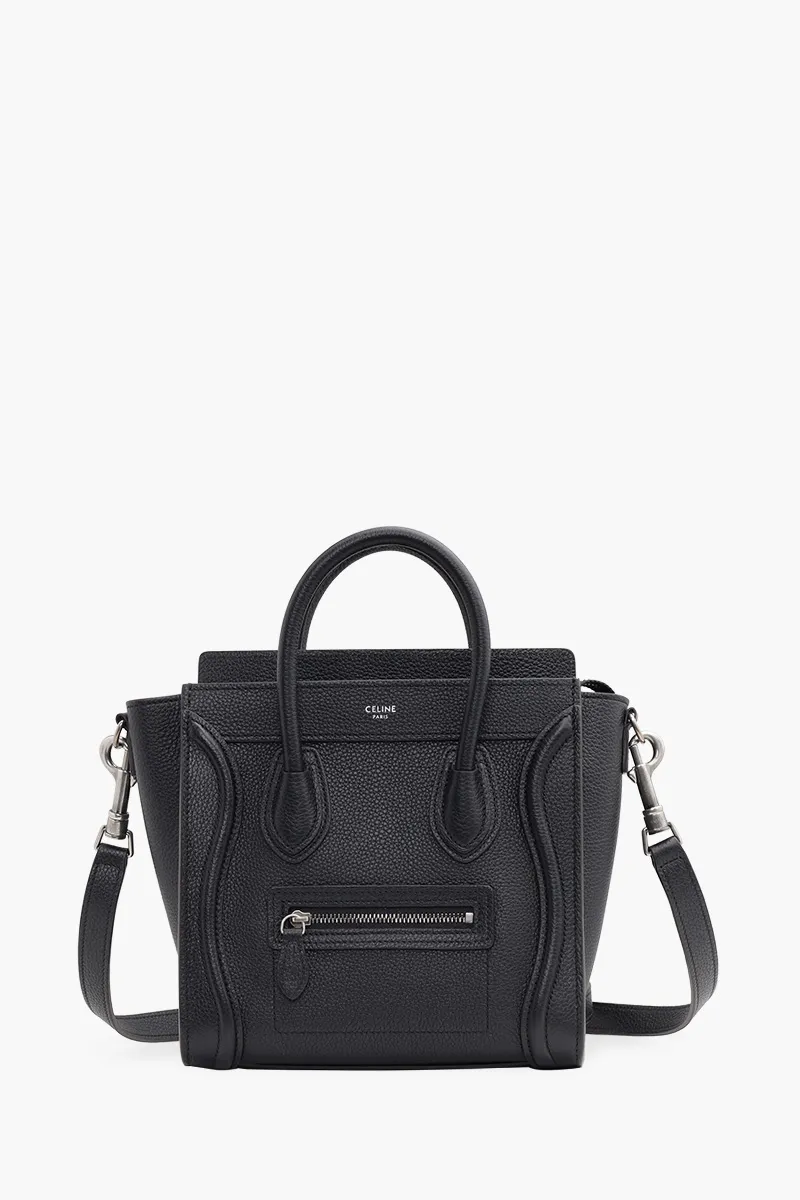 CELINE Nano Luggage Bag in Black Drummed Leather 0