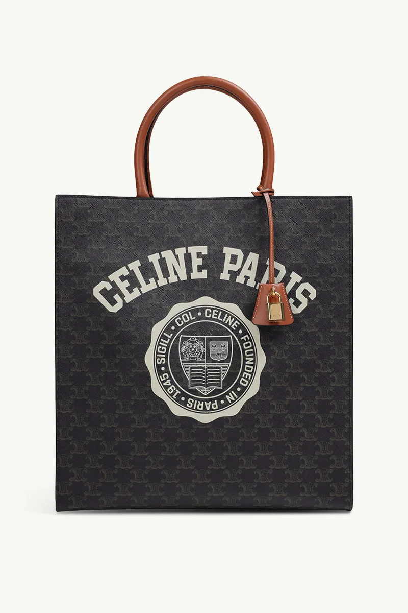 CELINE Vertical Cabas in Black/Tan Canvas with Shetland Logo Pattern 0