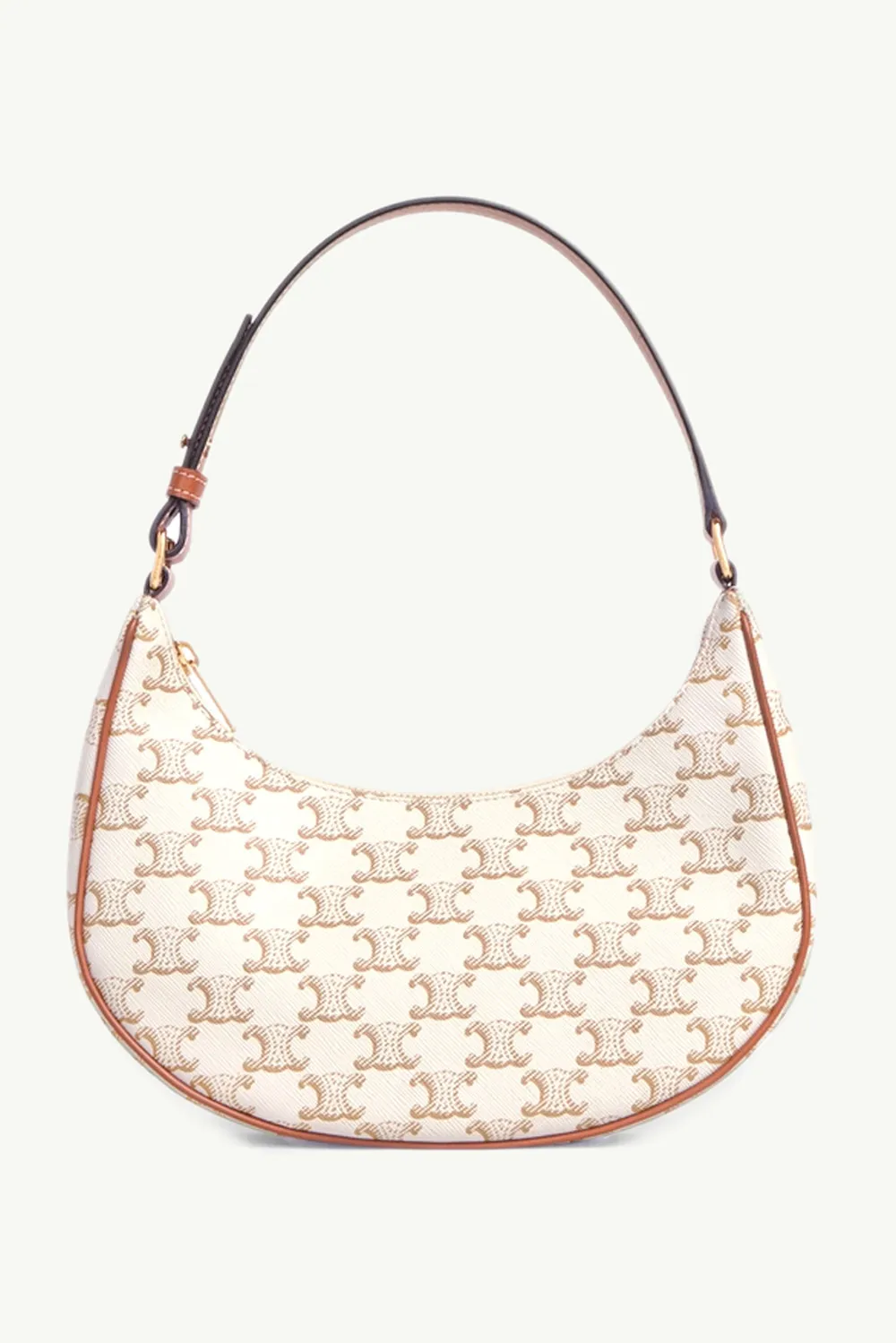 CELINE Ava Shoulder Bag in White/Tan Triomphe Canvas x Calfskin 0