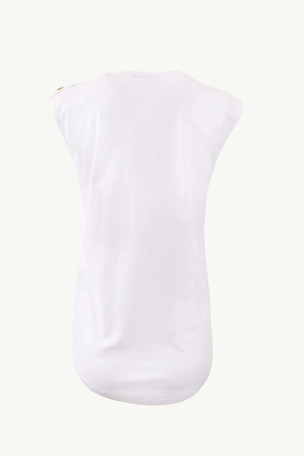 BALMAIN Women 3 Buttons Balmain Paris Metallic Logo Sleeveless T-Shirt in White/Gold 1