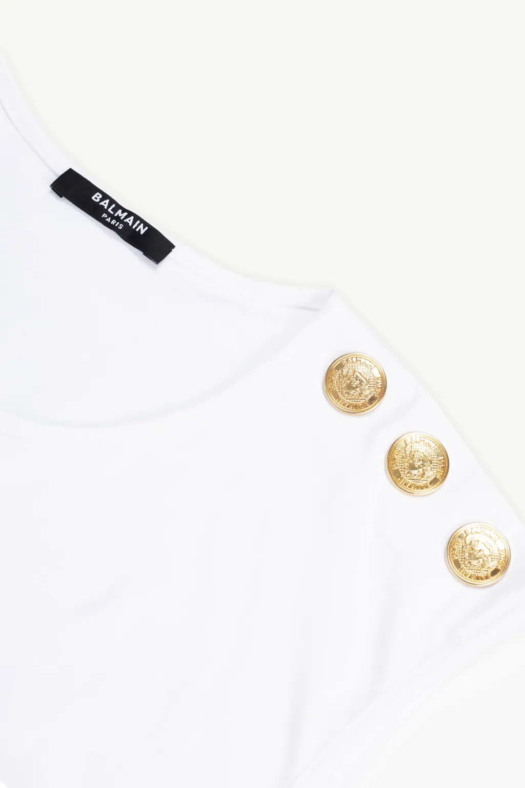 BALMAIN Women 3 Buttons Balmain Metallic Bold Logo Sleeveless T-Shirt in White/Gold 3