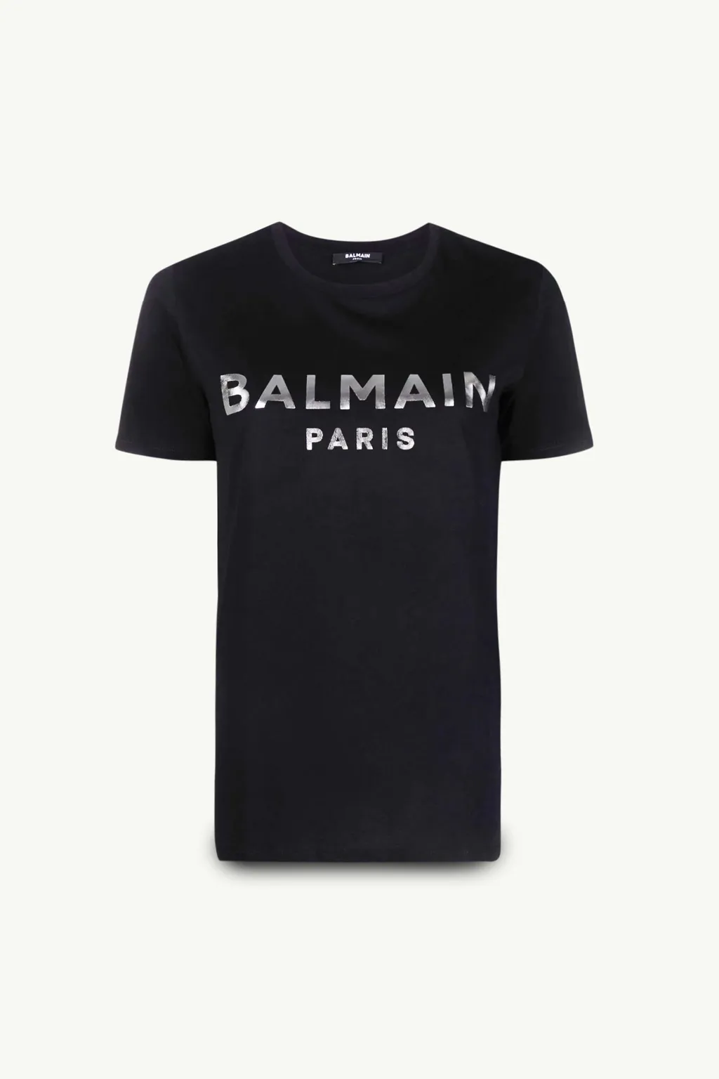 BALMAIN Women Balmain Metallic Bold Logo T-Shirt in Black/Silver 0