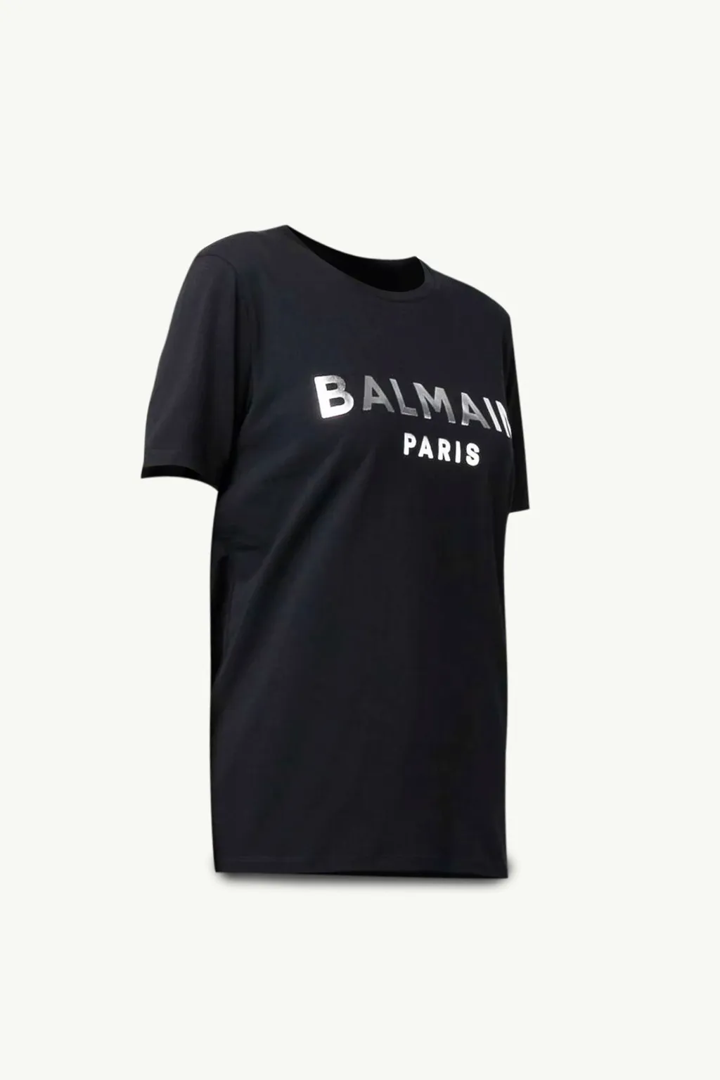 BALMAIN Women Balmain Metallic Bold Logo T-Shirt in Black/Silver 2