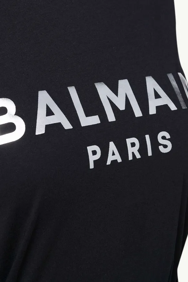 BALMAIN Women Balmain Metallic Bold Logo T-Shirt in Black/Silver 3