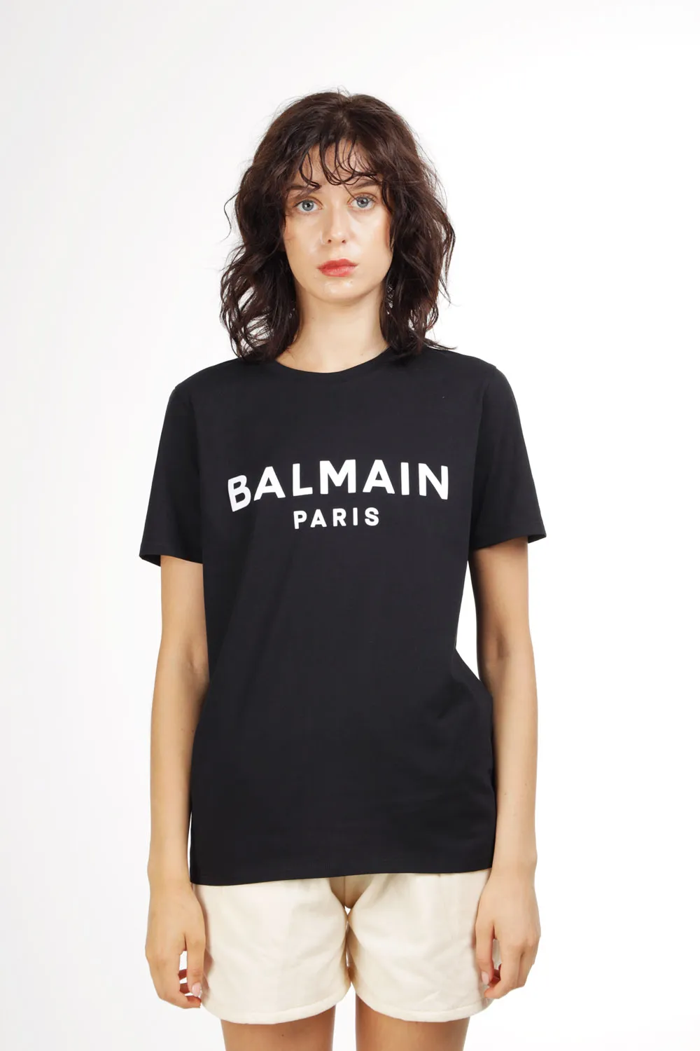 BALMAIN Women Balmain Flocked Logo T-Shirt in Black/White 4