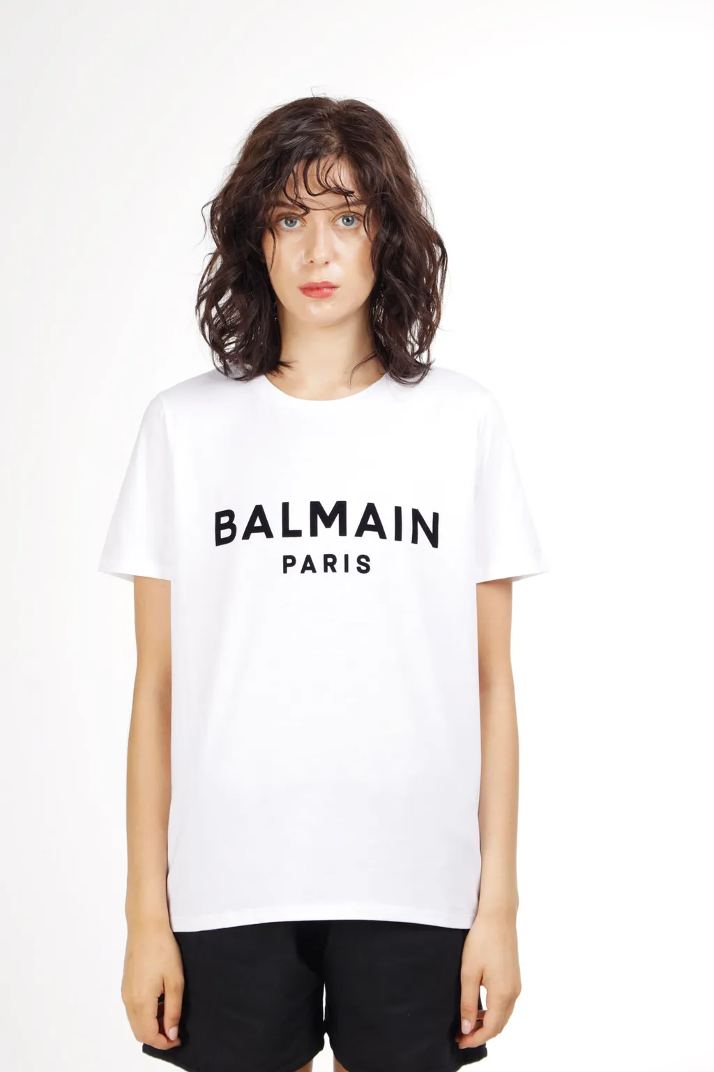BALMAIN Women Balmain Flocked Logo T-Shirt in White/Black 4
