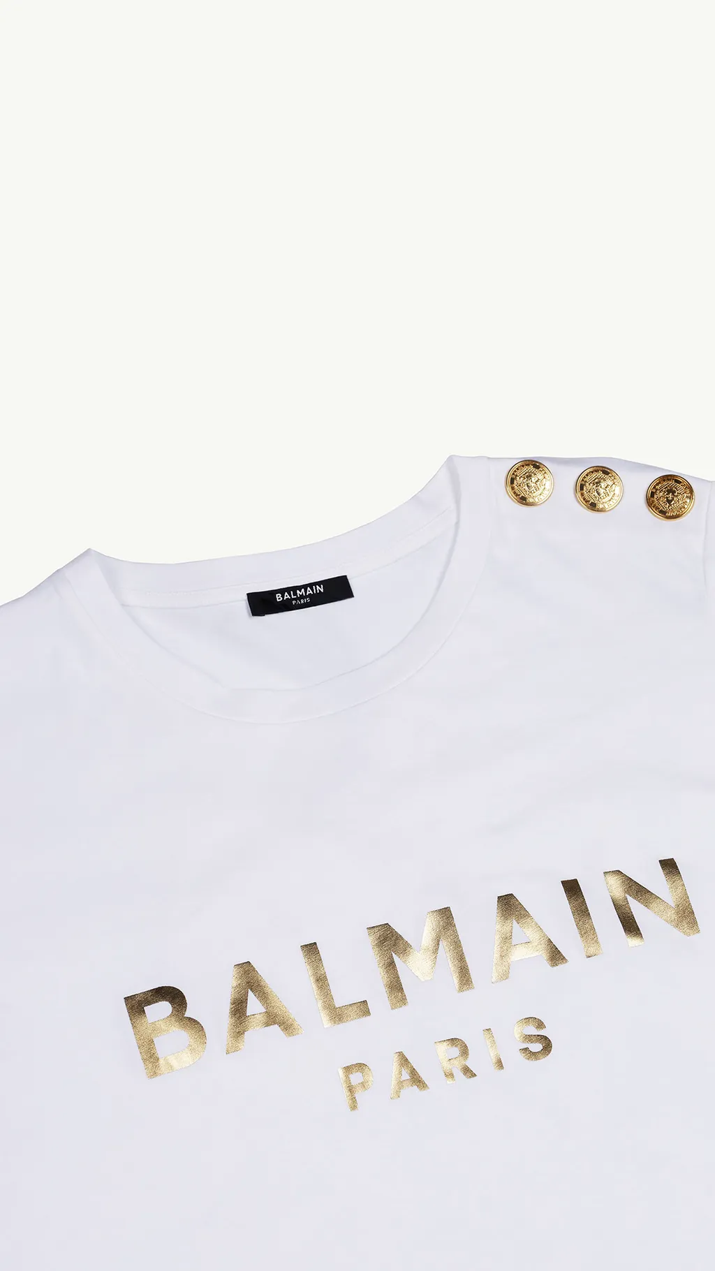 BALMAIN Women 3 Buttons Balmain Paris Metallic Logo T-Shirt in White/Gold 2