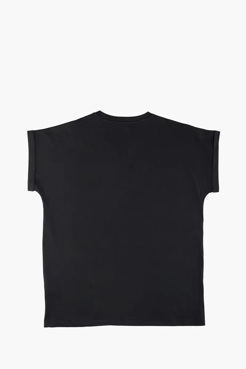 BALMAIN Women Balmain Paris Small Flocked Logo Casual Cut T-Shirt in Black/White 1