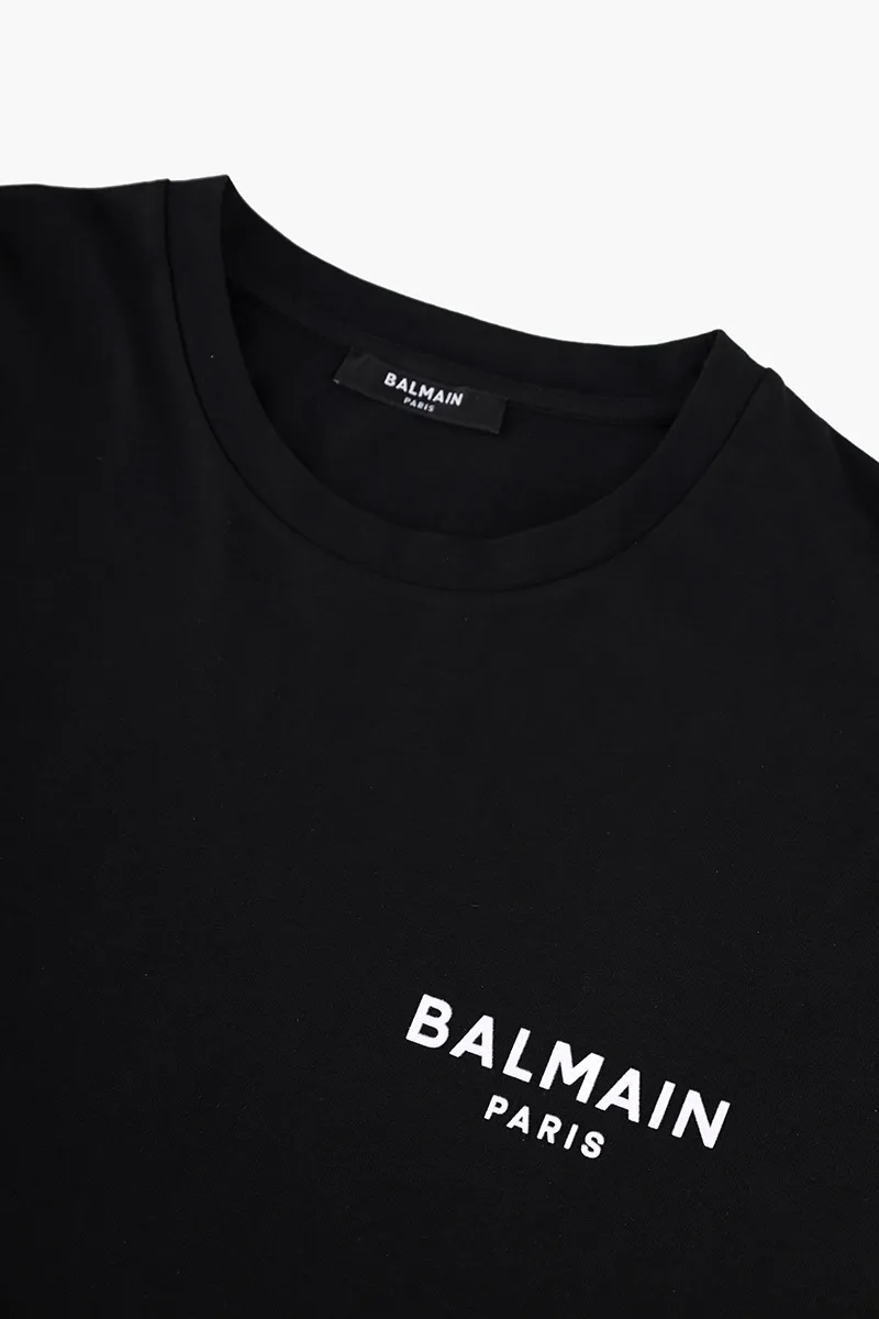 BALMAIN Women Balmain Paris Small Flocked Logo Casual Cut T-Shirt in Black/White 2