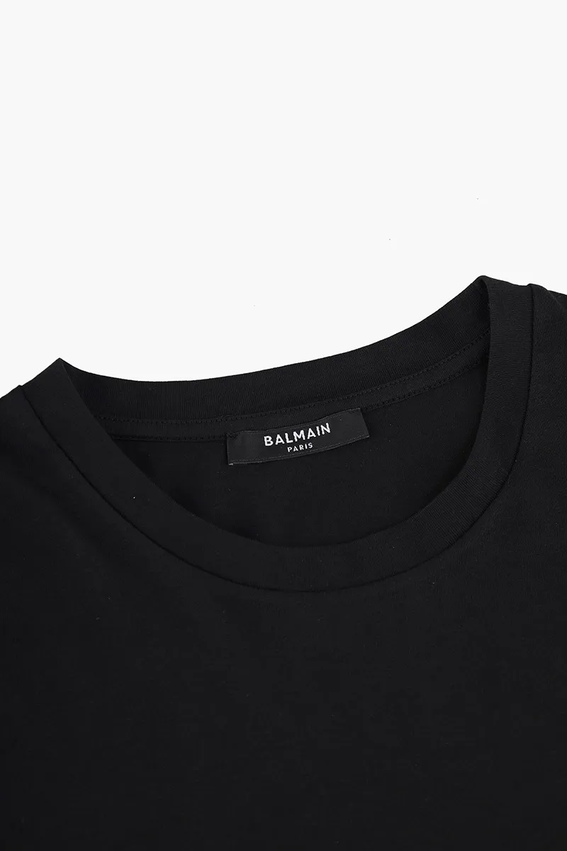 BALMAIN Women Balmain Paris Small Flocked Logo Casual Cut T-Shirt in Black/White 3