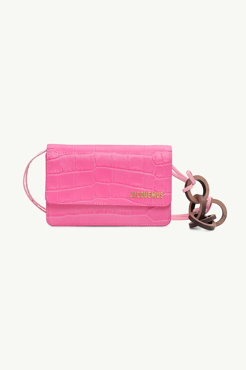 JACQUEMUS Le Riviera Ring Handle Bag in Pink Croco Stamped 0