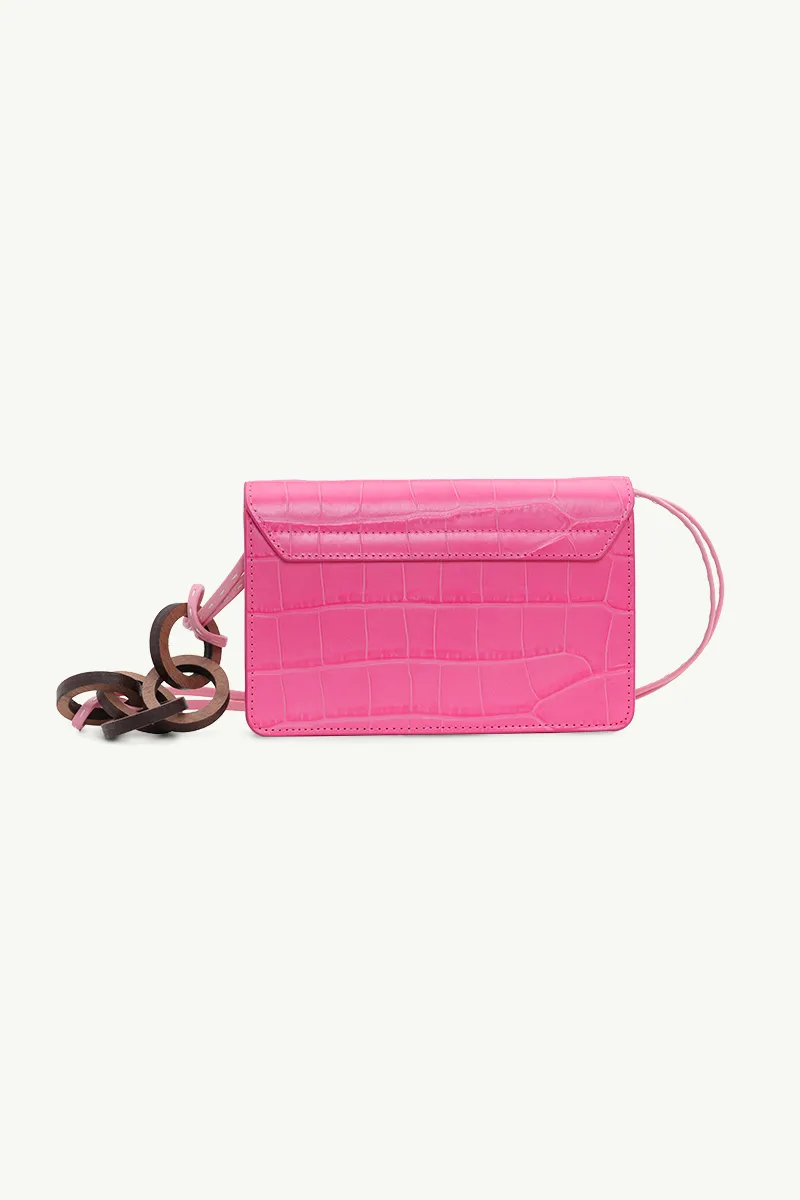 JACQUEMUS Le Riviera Ring Handle Bag in Pink Croco Stamped 1