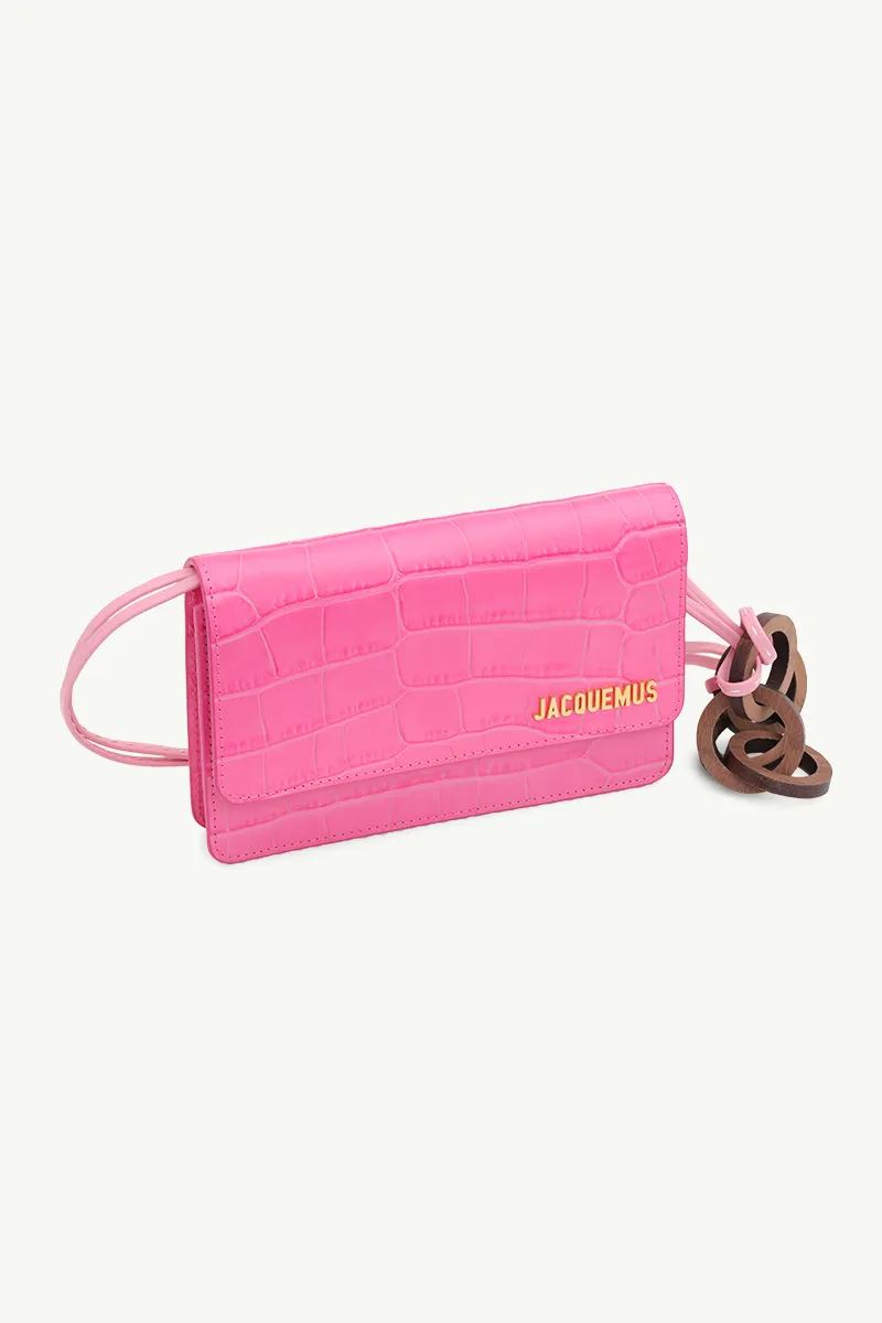 JACQUEMUS Le Riviera Ring Handle Bag in Pink Croco Stamped 2