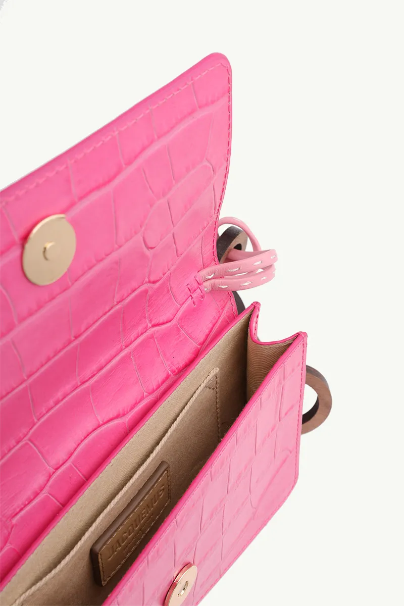 JACQUEMUS Le Riviera Ring Handle Bag in Pink Croco Stamped 3