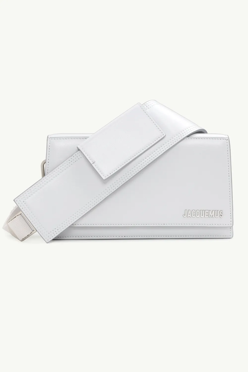 JACQUEMUS Le Bambino Homme Flap Shoulder Bag in Light Grey with Cotton Strap 0