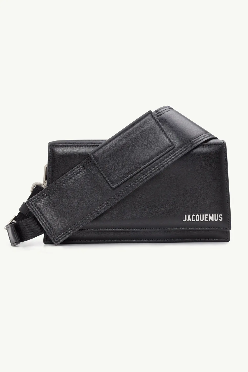 JACQUEMUS Le Bambino Homme Flap Shoulder Bag in Black with Cotton Strap 0