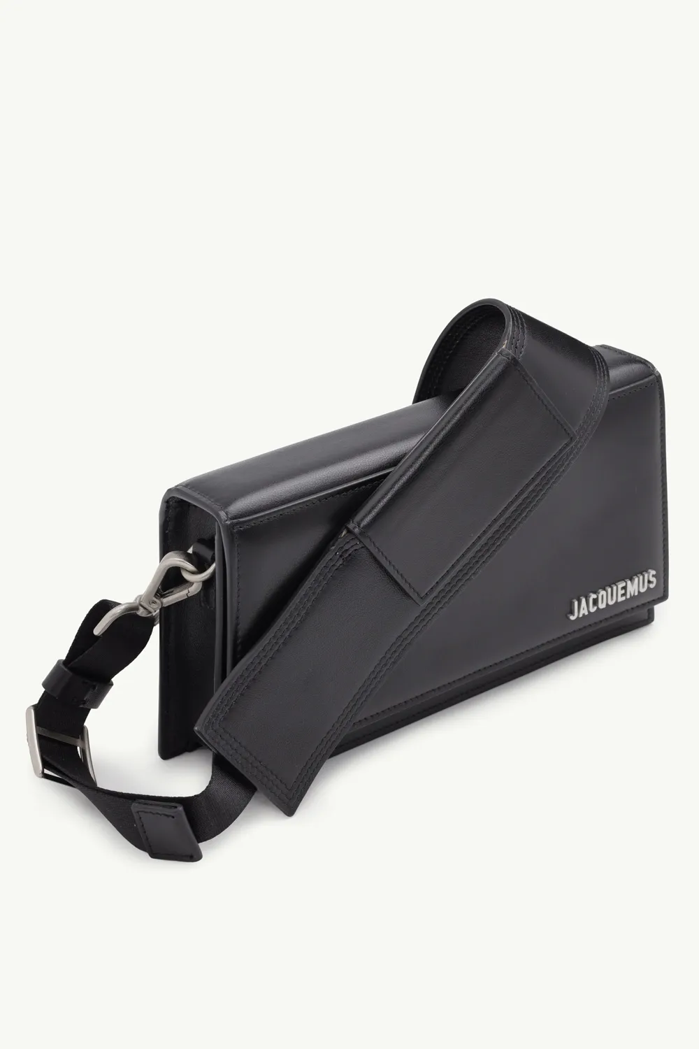 JACQUEMUS Le Bambino Homme Flap Shoulder Bag in Black with Cotton Strap 2