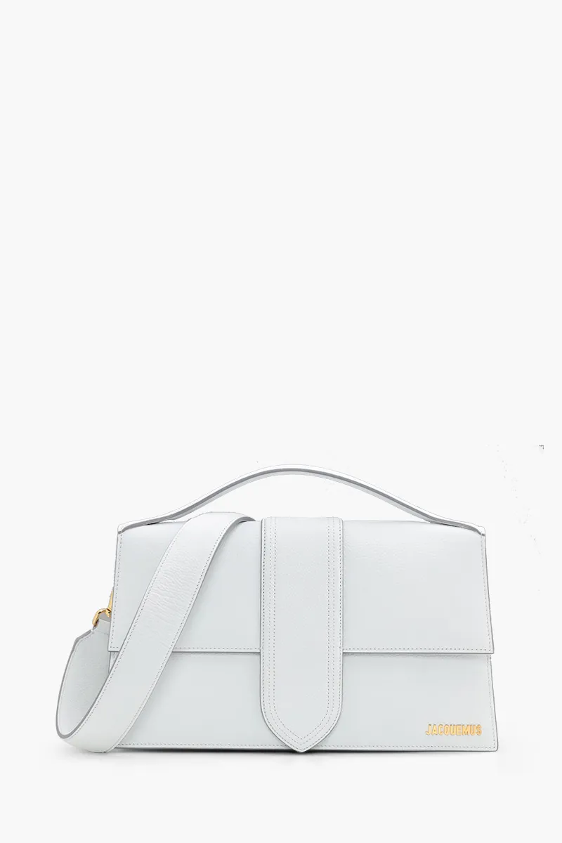 JACQUEMUS Le Bambinou Flap Bag in Light Grey Smooth Leather 0