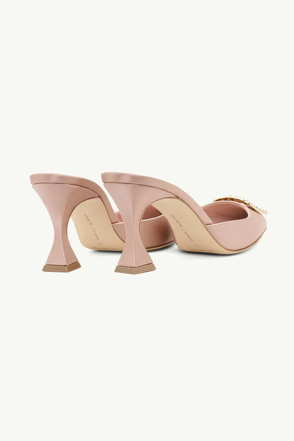 MANOLO BLAHNIK Fabeta Mules 7cm in Champagne Satin with Crystal & Pearls 2