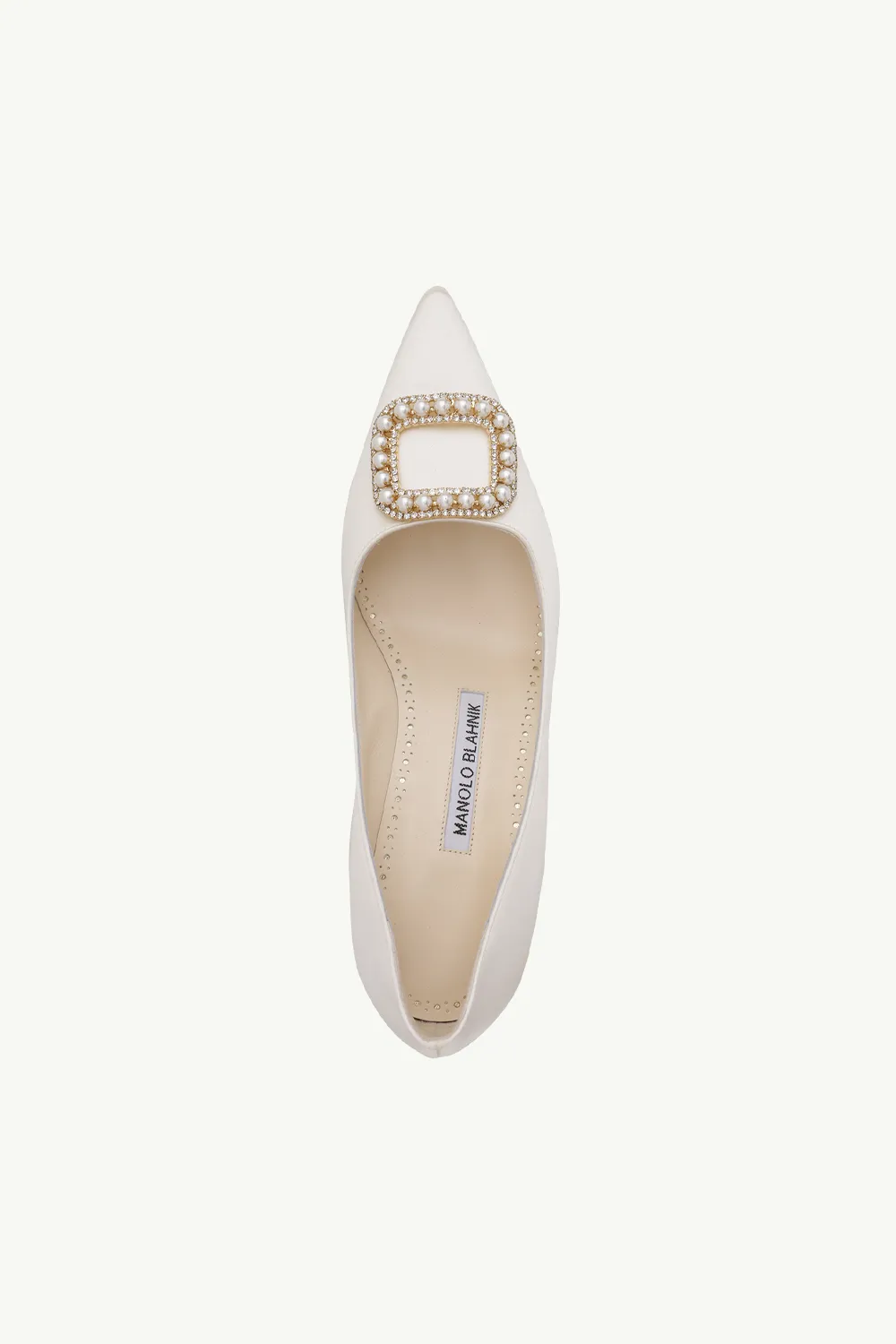 MANOLO BLAHNIK Fabeta Pumps 5cm in Cream Satin with Crystal & Pearls 3