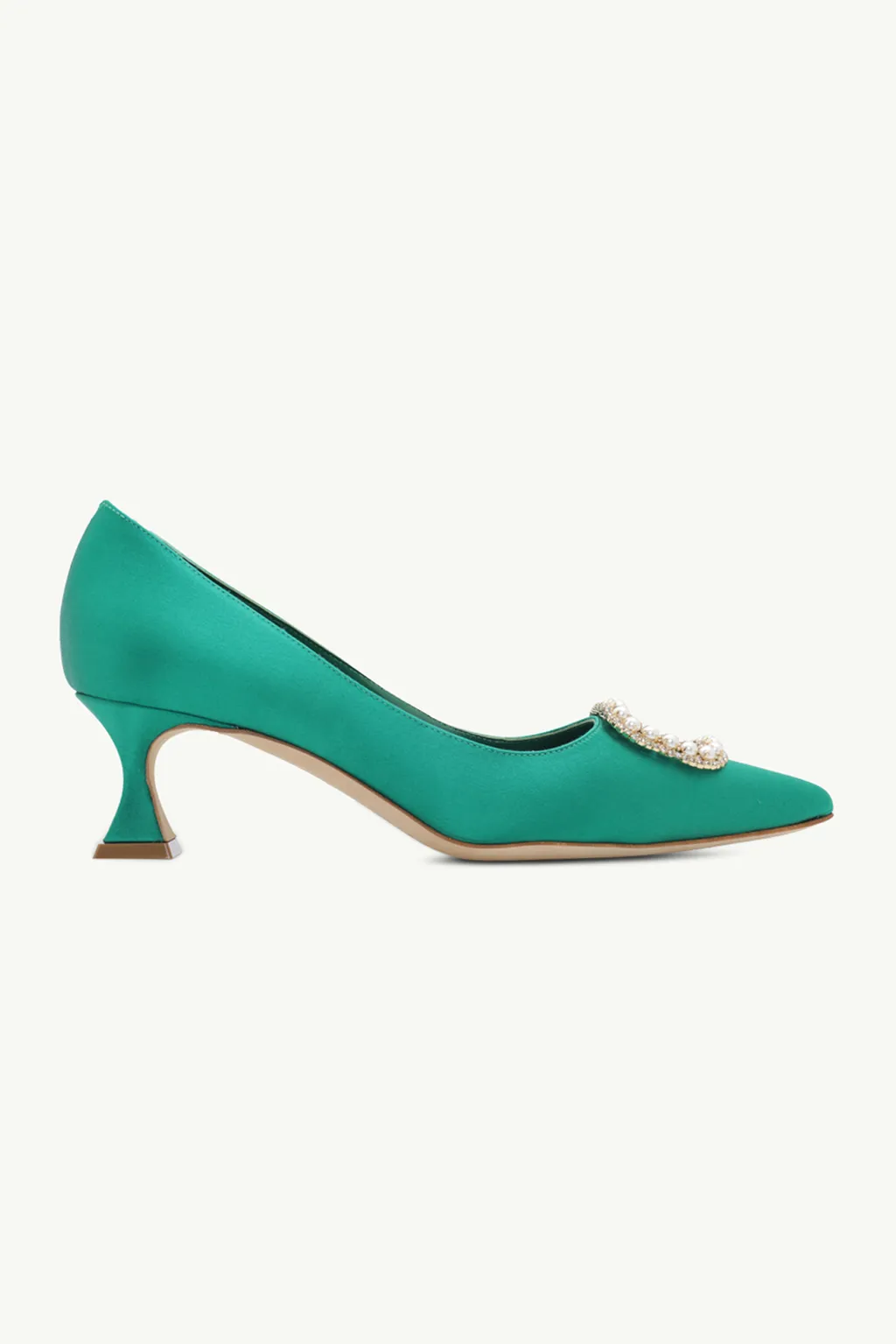 MANOLO BLAHNIK Fabeta Pumps 5cm in Bright Green Satin with Crystal & Pearls 0