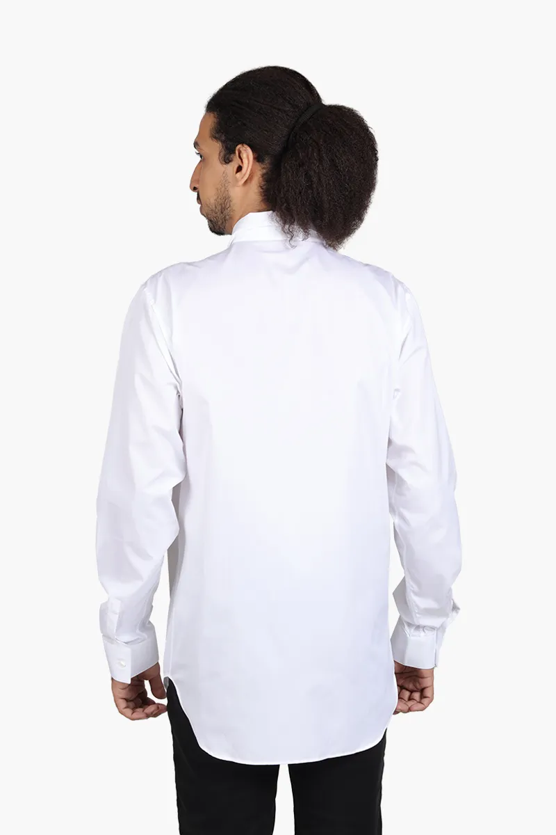 CHRISTIAN DIOR Men Long Sleeves Shirt in White Cotton Poplin with Greige 'DIOR' on Collar 1