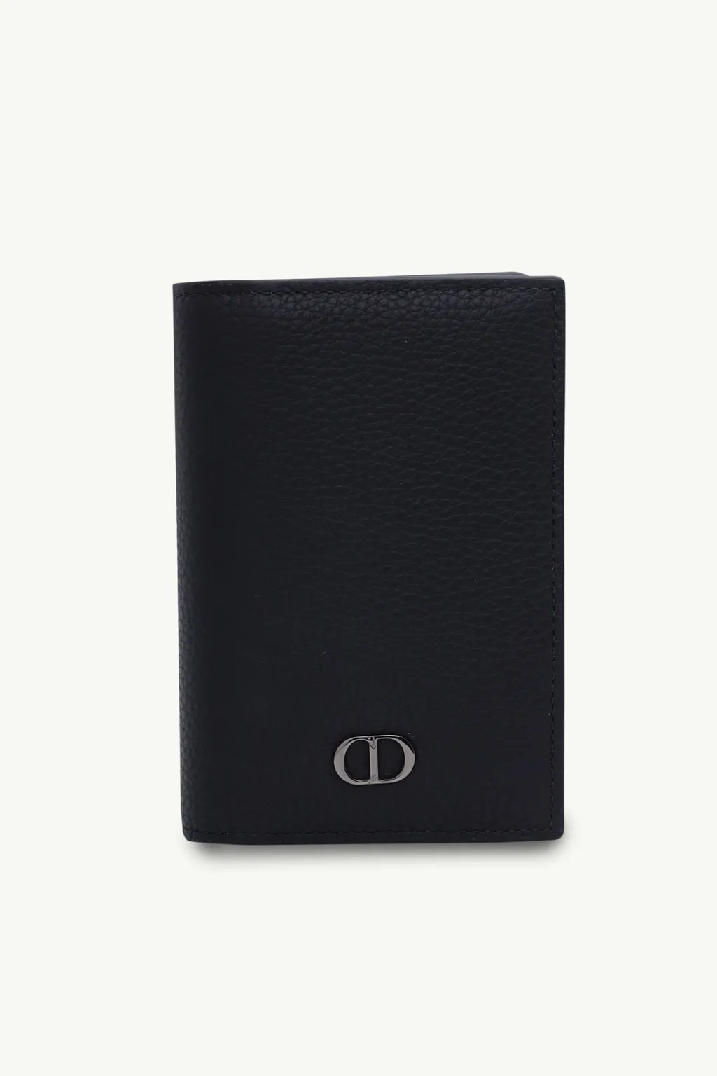 CHRISTIAN DIOR 'CD Icon' Signature Bi-Fold Card Holder in Black Grained Leather with 6 Card Slots 0
