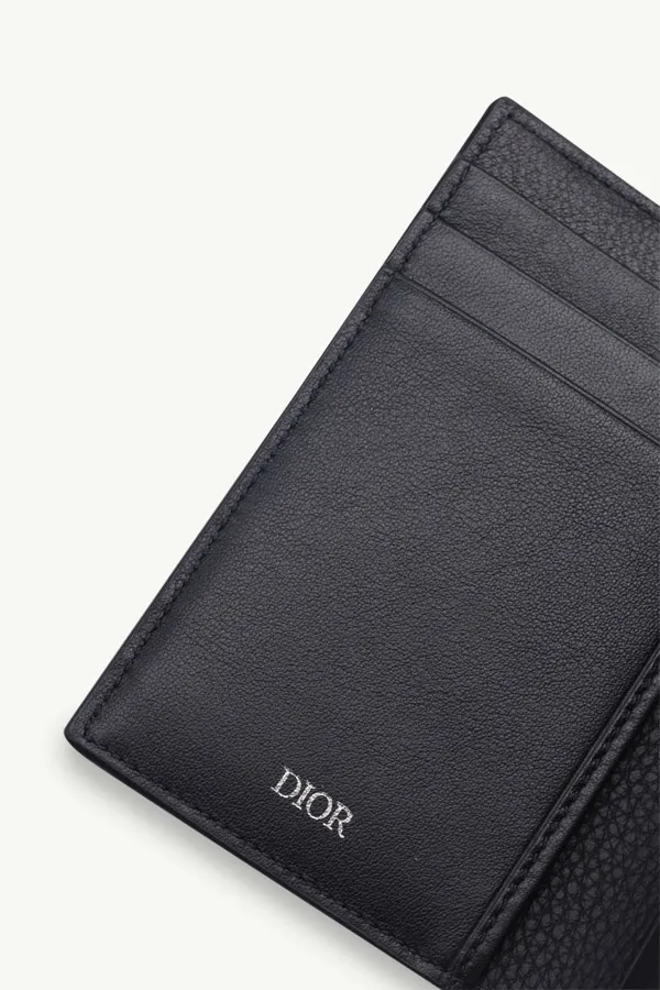 CHRISTIAN DIOR 'CD Icon' Signature Bi-Fold Card Holder in Black Grained Leather with 6 Card Slots 3