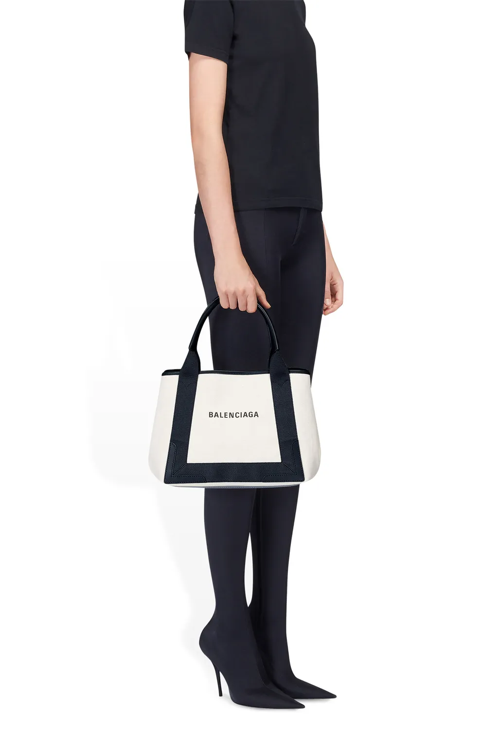 BALENCIAGA Cabas Tote S in White/Black with Logo 4