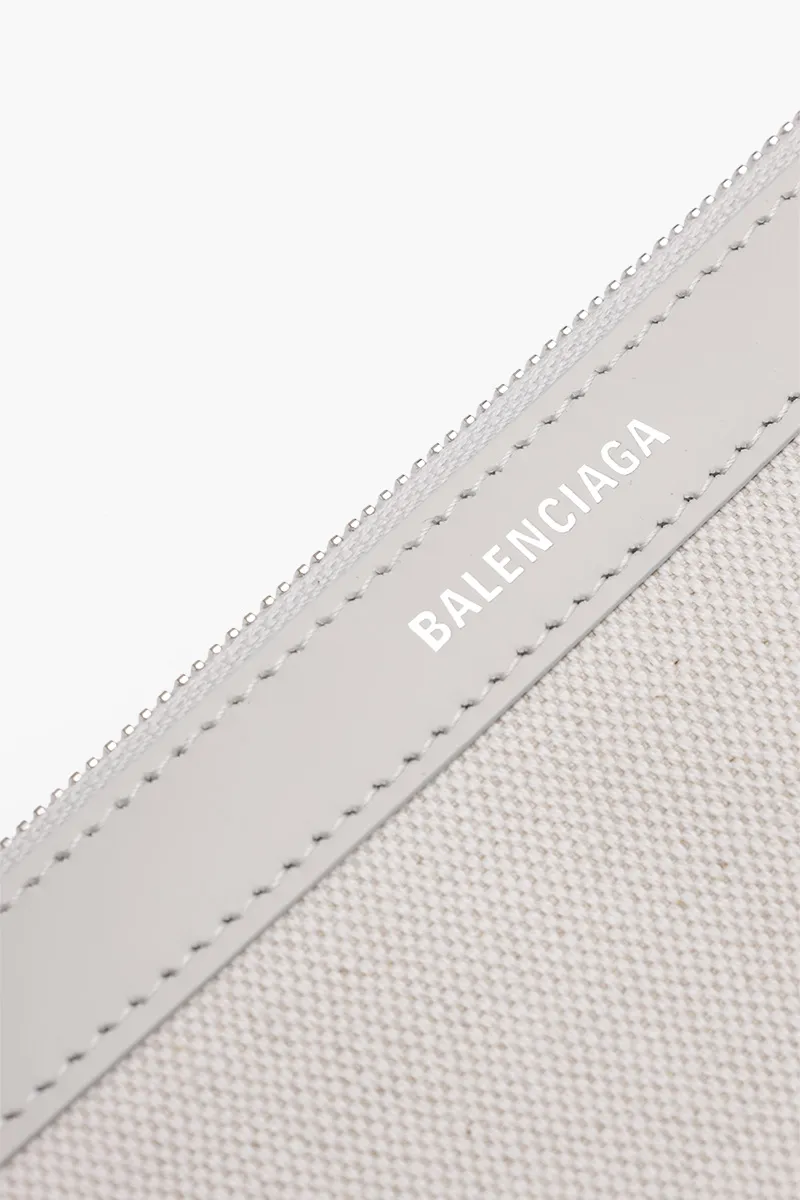 BALENCIAGA Navy Cabas S Tote in Off White/Beige with Logo 3
