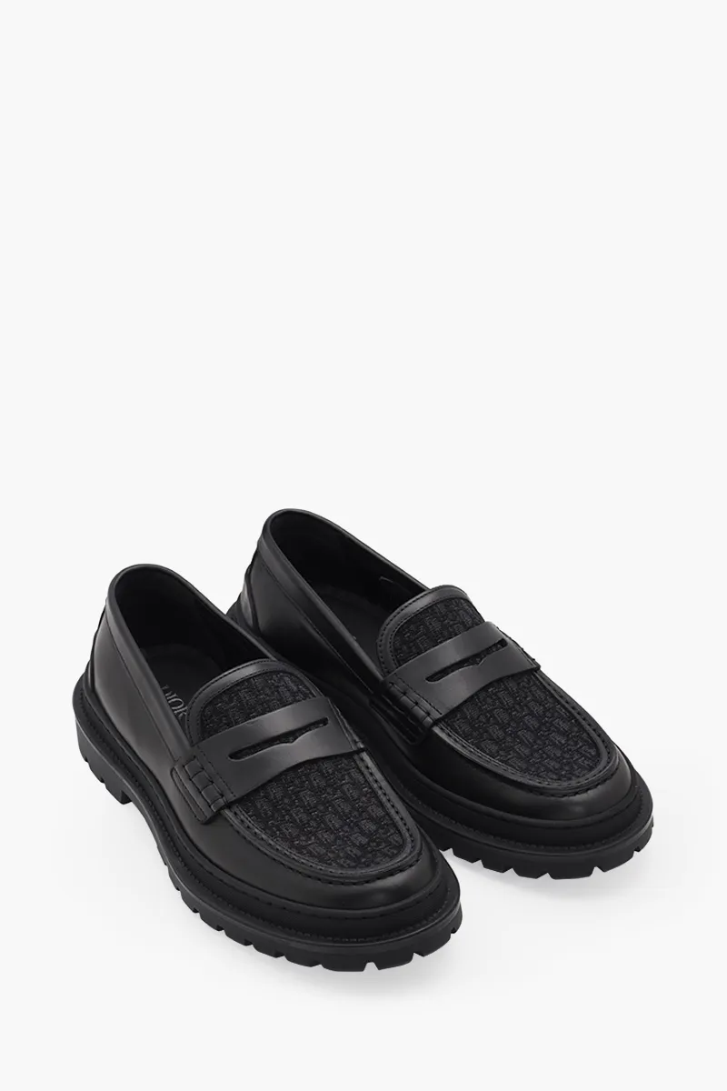 DIOR HOMME Explorer Oblique Loafers in All Black Leather x Jacquard 1