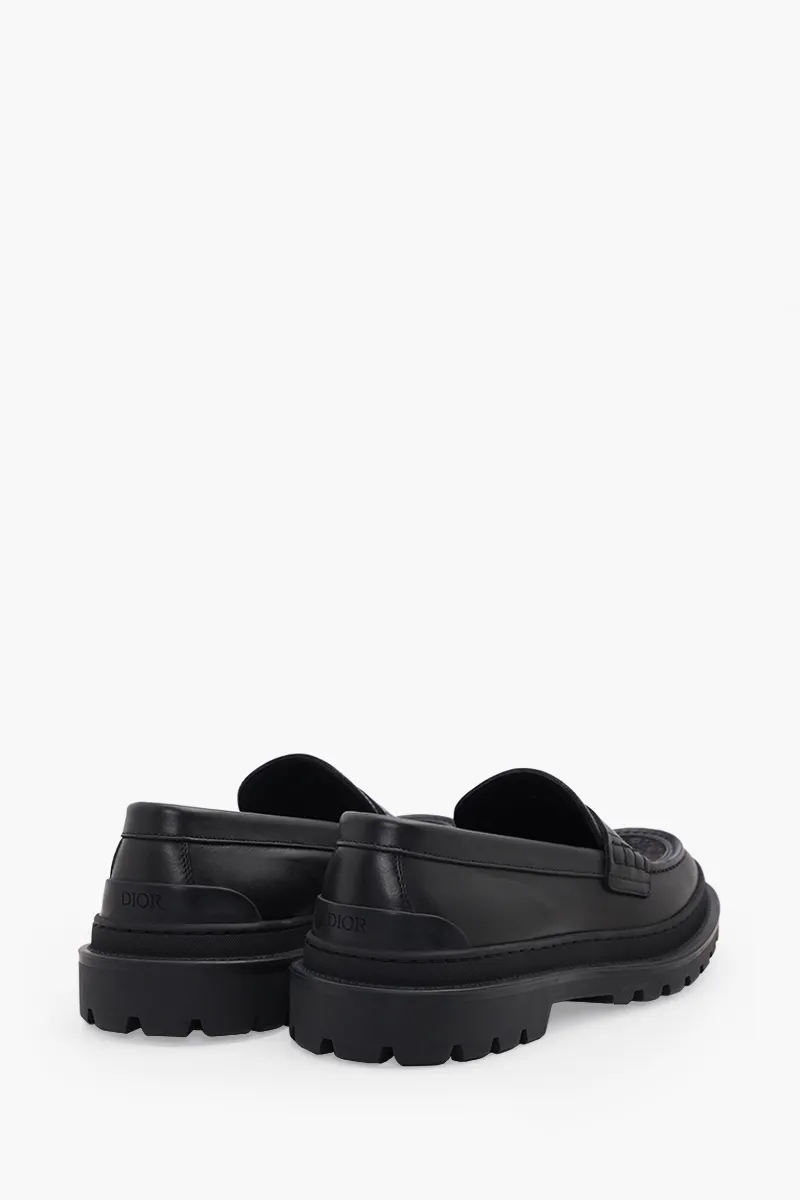 DIOR HOMME Explorer Oblique Loafers in All Black Leather x Jacquard 2