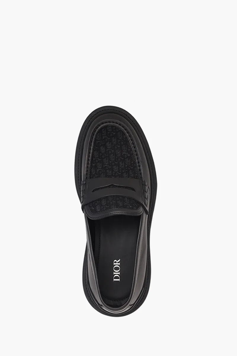 DIOR HOMME Explorer Oblique Loafers in All Black Leather x Jacquard 3